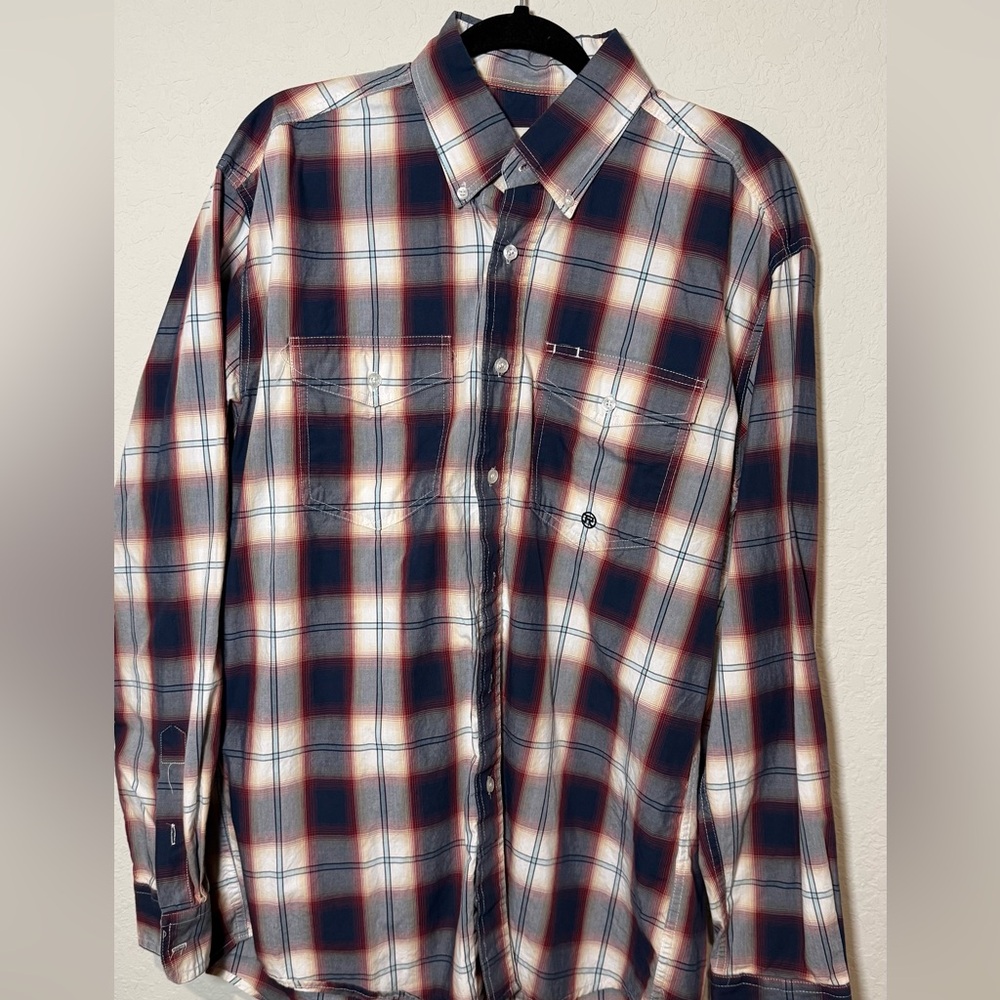 Roper Men's Plaid Button-Down Shirt - Navy, White & Red
